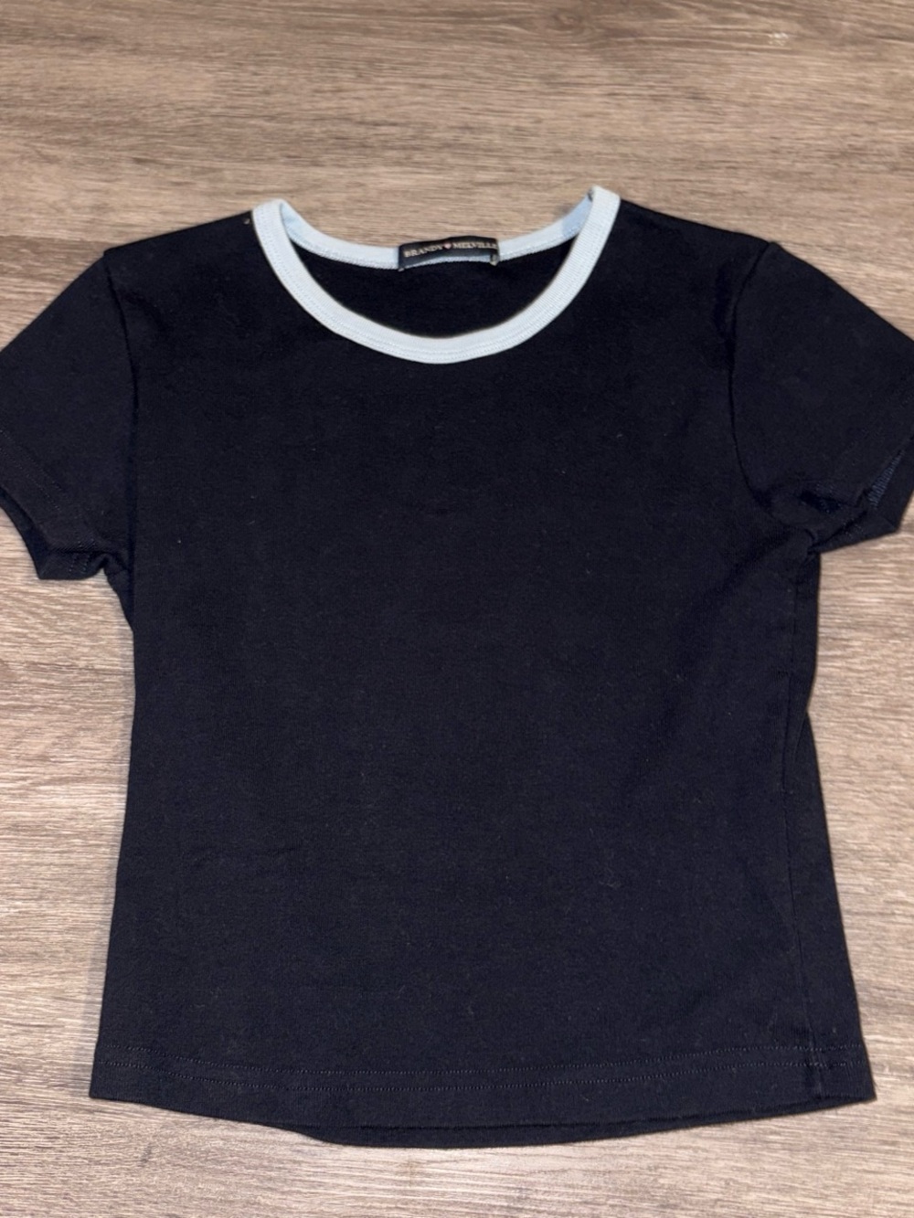 Brandy Melville Navy Cropped Tee with Light Blue Trim
